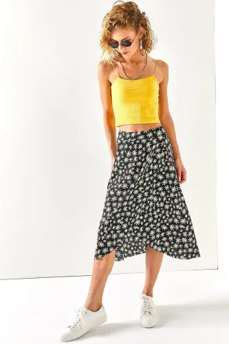 Kadın Siyah Büyük Papatya Anvelop Etek ETK-19000154 - Siyah Büyük Papatya 