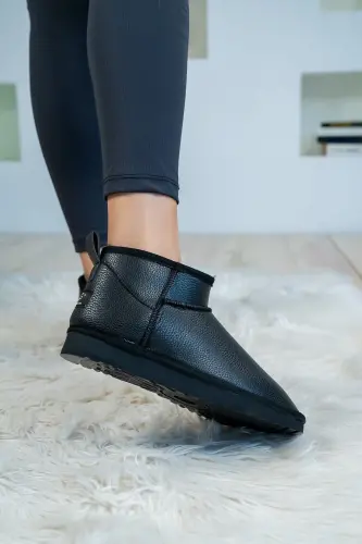 Kadın Siyah Cilt Ultra Mini Bot Içi Kürklü Model Suni Deri Bot-Siyah Cilt - 3