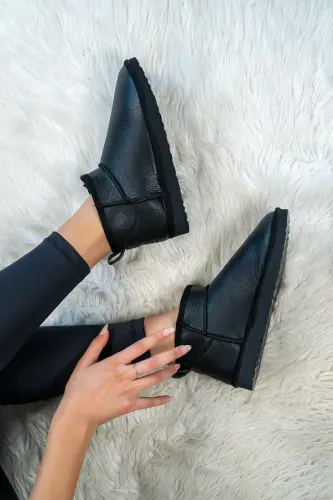 Kadın Siyah Cilt Ultra Mini Bot Içi Kürklü Model Suni Deri Bot-Siyah Cilt - 5