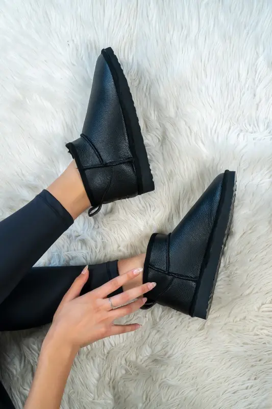 Kadın Siyah Cilt Ultra Mini Bot Içi Kürklü Model Suni Deri Bot-Siyah Cilt - 7