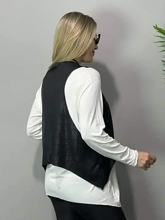 Kadın Siyah Deri Yelekli Kolye Dahil üçlü Takım - 6