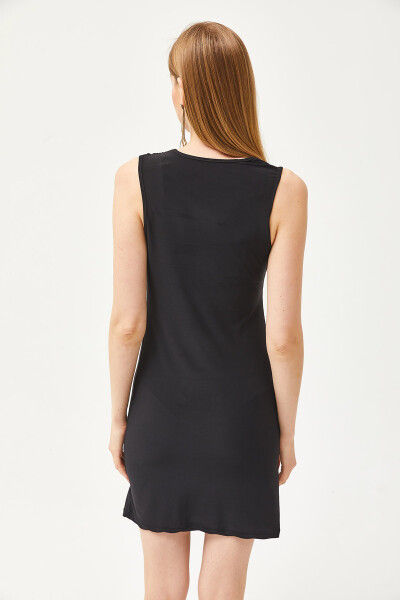 Kadın Siyah Drape Detaylı Esnek Mini Elbise ELB-19002083 - 5