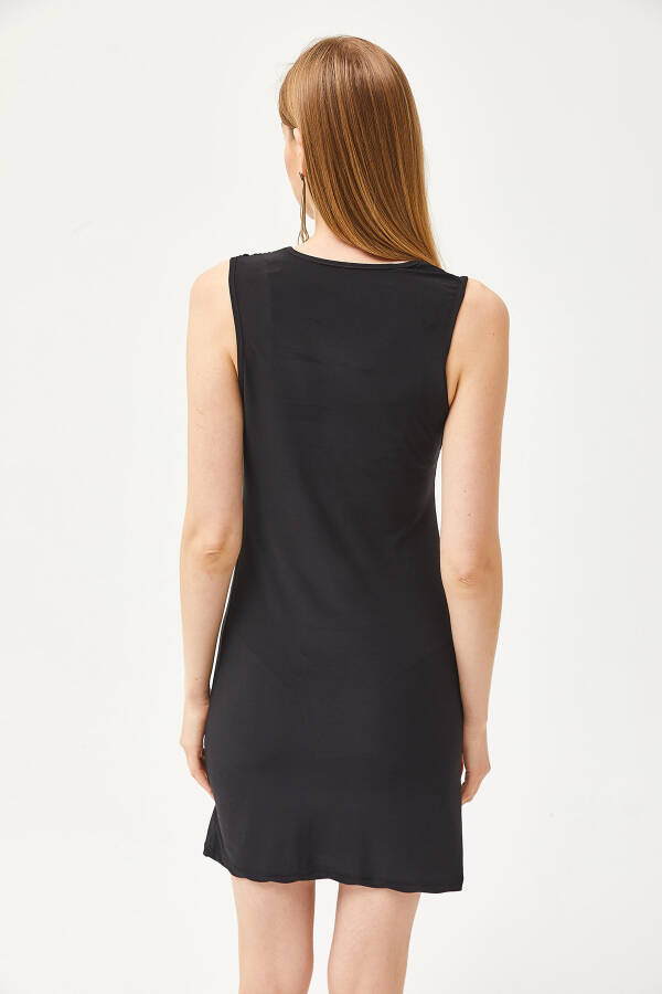 Kadın Siyah Drape Detaylı Esnek Mini Elbise ELB-19002083 - 5