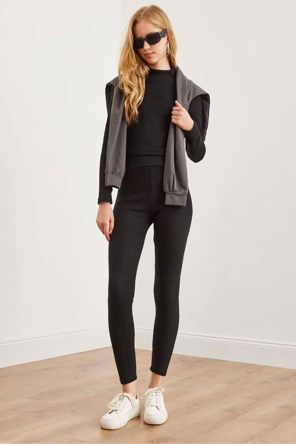 Kadın Siyah Fitilli Şardonlu Alt Üst Takım TKM-19000304-Siyah - 1