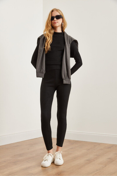 Kadın Siyah Fitilli Şardonlu Alt Üst Takım TKM-19000304-Siyah - 4