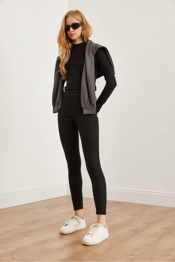 Kadın Siyah Fitilli Şardonlu Alt Üst Takım TKM-19000304-Siyah - 5