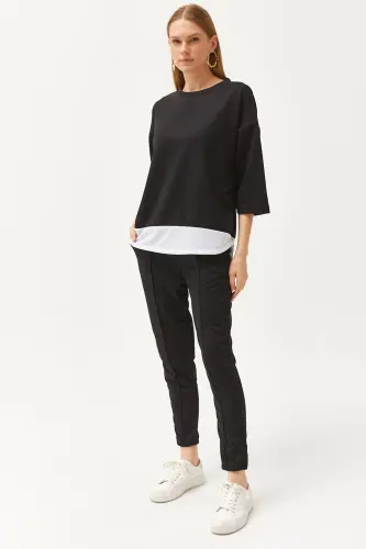 Kadın Siyah Garnili Alt Üst Takım TKM-19000274-Siyah 