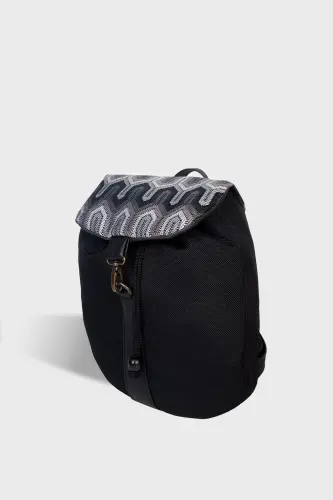 Kadın Siyah Geometrik El Yapımı Sırt Çantası-SiyahGeometrik - 5