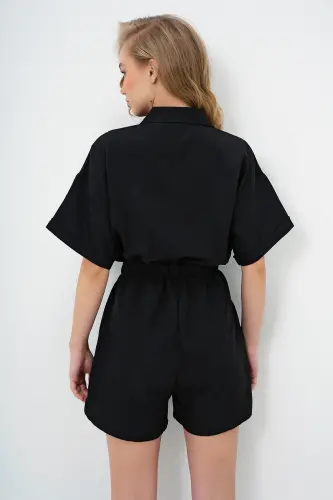 Kadın Siyah Gömlek Yaka Çift Cepli Şort Tulum ALC-X11611-SİYAH - 6