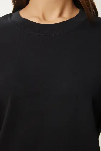 Kadın Siyah Gri Melanj 2'Li Paket Pamuklu Basic Örme T-Shirt AG00002-Siyah Gri Melanj - 4