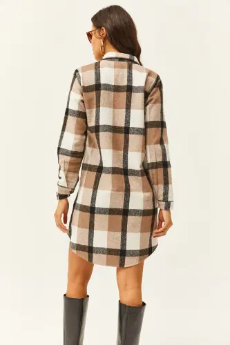 Kadın Siyah Gri Oduncu Kalın Ekose Tunik Elbise ELB-19000836-Siyah Gri - 6