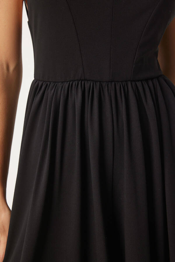 Kadın Siyah İp Askılı V Yaka Örme Tulum UB00292 - 5