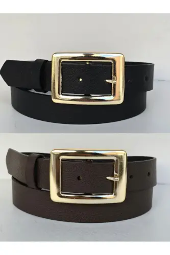 Kadın siyah-kahve Gold Tokalı 2'li set kemer-Siyah - 1