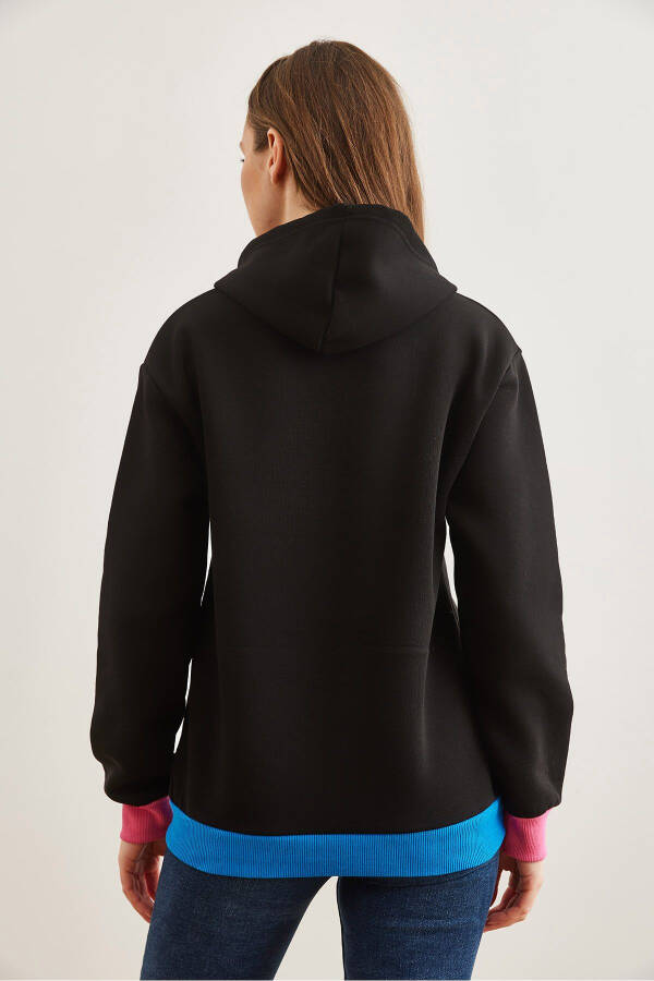 Kadın Siyah Kapüşonlu Bağcık Detaylı Şardonlu Sweatshirt SWT-19000710-Siyah - 6