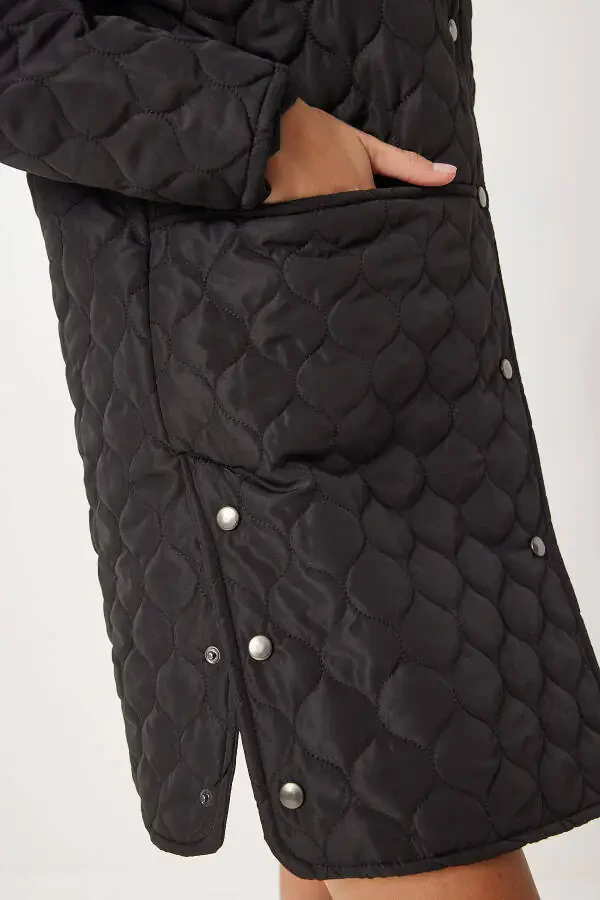 Kadın Siyah Kapüşonlu Kapitone Kaban LV00006-Siyah - 6