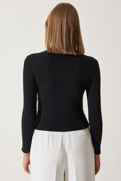 Kadın Siyah Cut Out Detaylı Fitilli Örme Bluz GT00065 - Siyah - 6