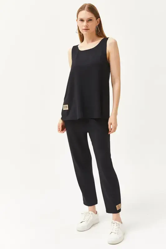 Kadın Siyah Kolsuz Salaş Bluzlu Alt Üst Kristal Takım TKM-19000271-Siyah - 3