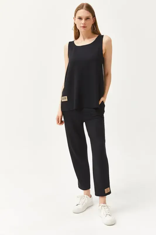 Kadın Siyah Kolsuz Salaş Bluzlu Alt Üst Kristal Takım TKM-19000271-Siyah - 4