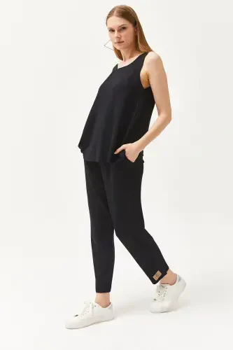 Kadın Siyah Kolsuz Salaş Bluzlu Alt Üst Kristal Takım TKM-19000271-Siyah - 7