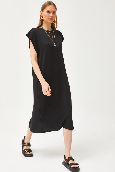 Kadın Siyah Koltuk Altı Parçalı Arkası Yırtmaçlı Kristal Elbise ELB-19002085-Siyah 