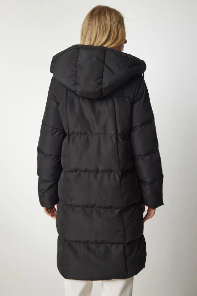 Kadın Siyah Krem Kapüşonlu Şişme Kaban VP00005 - 5