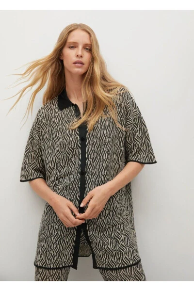 Kadın Siyah Leopar Desenli Hırka - MANGO