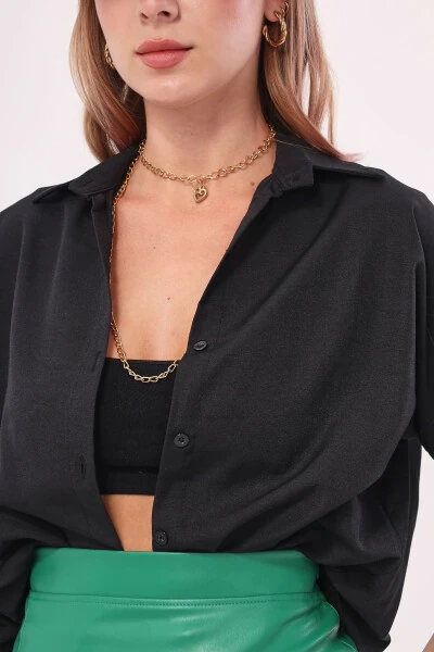 Kadın Siyah Oversize Uzun Basic Gömlek ARM-22Y001118-Siyah - 3