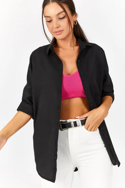 Kadın Siyah Oversize Uzun Basic Gömlek ARM-22Y001118-Siyah - 11