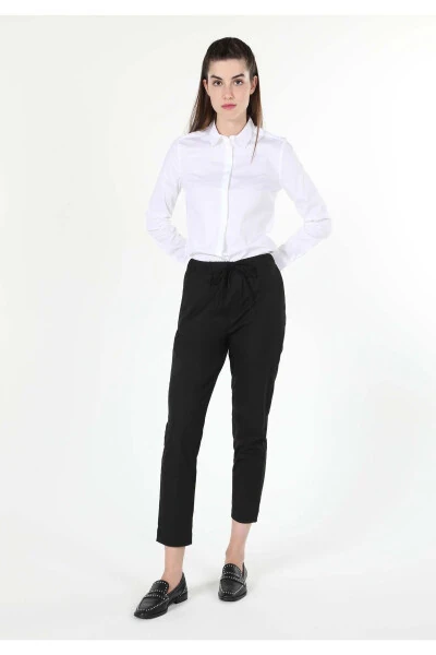 Regular Fit Düşük Bel Düz Paça Kadın Siyah Pantolon - 3