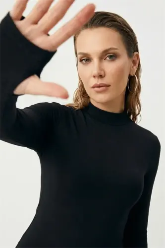 Kadın Siyah Parmak Detaylı Body 2'li Paket - 4