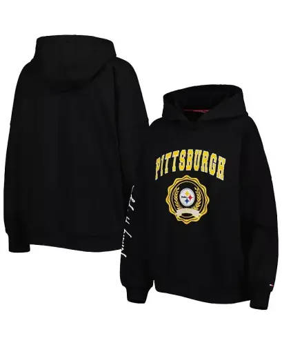 Women's Black Pittsburgh Steelers Becca Drop Shoulder Pullover Hoodie - Black - 1