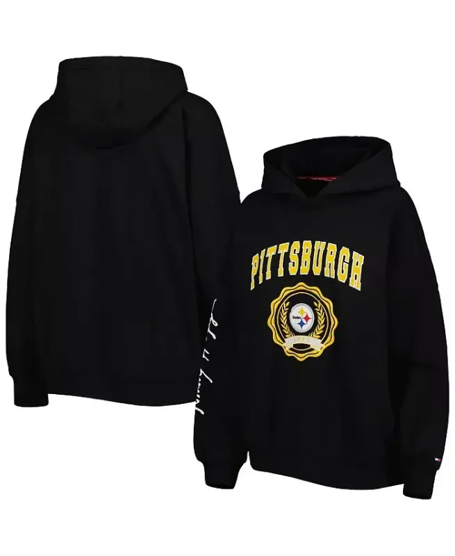 Women's Black Pittsburgh Steelers Becca Drop Shoulder Pullover Hoodie - Black - 1