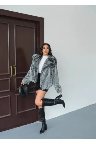 Kadın Siyah Premium Peluş Kışlık Suni Premium Kürk Mont-Metalik - 3