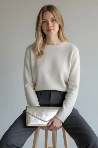 Kadın Siyah Rengi Portföy Çanta Zincirli-Altın - 3