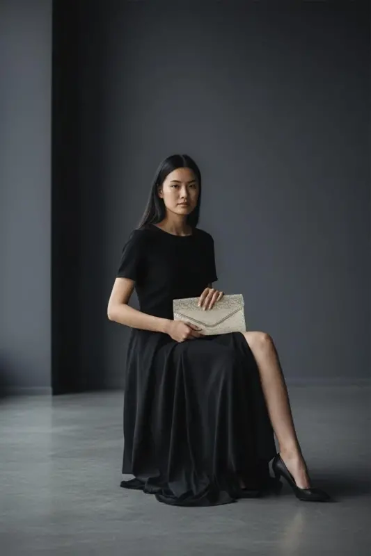 Kadın Siyah Rengi Portföy Çanta Zincirli-Altın Desenli - 1