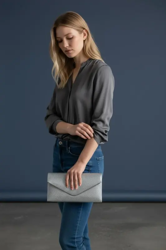 Kadın Siyah Rengi Portföy Çanta Zincirli-Gri Baskılı - 1