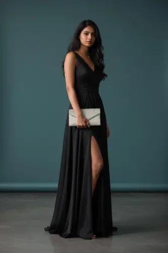 Kadın Siyah Rengi Portföy Çanta Zincirli-Gümüş Desenli - 5