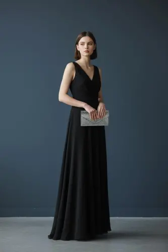 Kadın Siyah Rengi Portföy Çanta Zincirli-Platin Desenli - 2