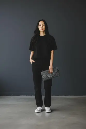 Kadın Siyah Rengi Portföy Çanta Zincirli-Siyah Desenli - ARMISE GOLD (1)