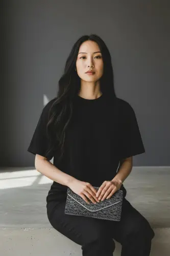 Kadın Siyah Rengi Portföy Çanta Zincirli-Siyah Desenli - 4