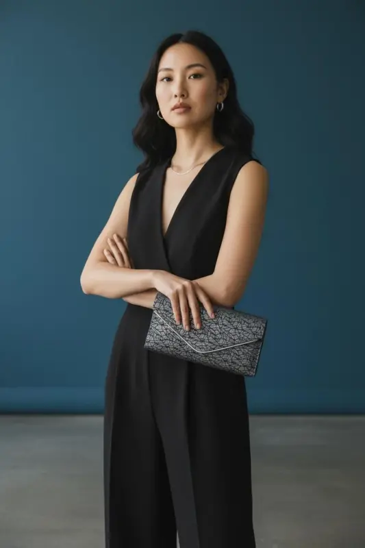 Kadın Siyah Rengi Portföy Çanta Zincirli-Siyah Desenli - 1