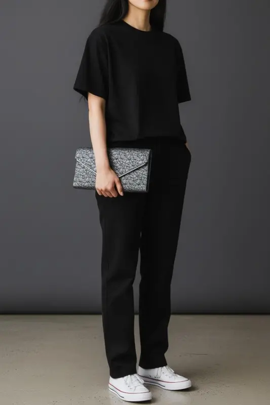 Kadın Siyah Rengi Portföy Çanta Zincirli-Siyah Desenli - 3