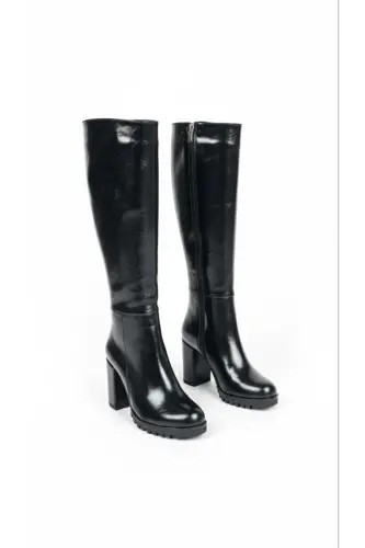 KADIN SİYAH RUSTİK RUGAN DİZ ALTI FERMUARLI TOPUKLU ÇİZME UN001-0118-Siyah Rustik - 3