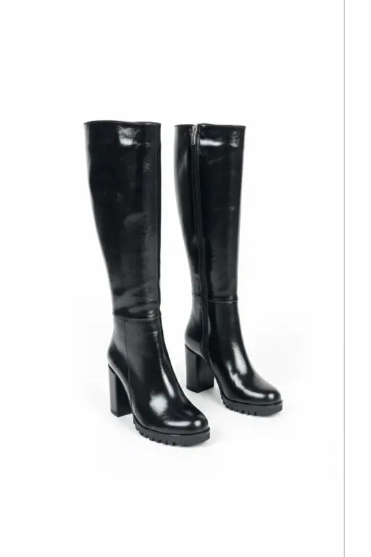 KADIN SİYAH RUSTİK RUGAN DİZ ALTI FERMUARLI TOPUKLU ÇİZME UN001-0118-Siyah Rustik - 3