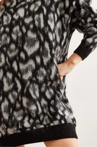 Kadın Siyah Şardonlu Oversize Leopar Tunik Elbise ELB-19002298 - Siyah - 5