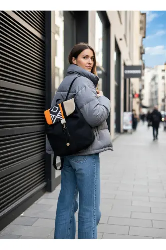 Kadın Siyah Sırt Çantası-SiyahAztek2 - 7