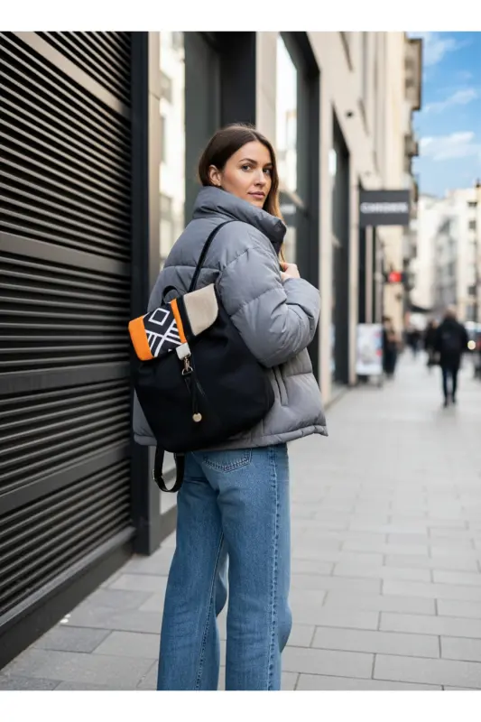 Kadın Siyah Sırt Çantası-SiyahAztek2 - 7