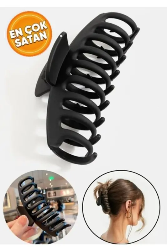 Kadın Siyah Trend Büyük Xl Mandal Toka 11 Cm - SİYAH1 - 1