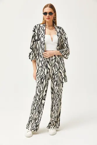 Kadın Siyah Üst Kimono Alt Cepli Pantolon Takım TKM-19000276 - Siyah - 5