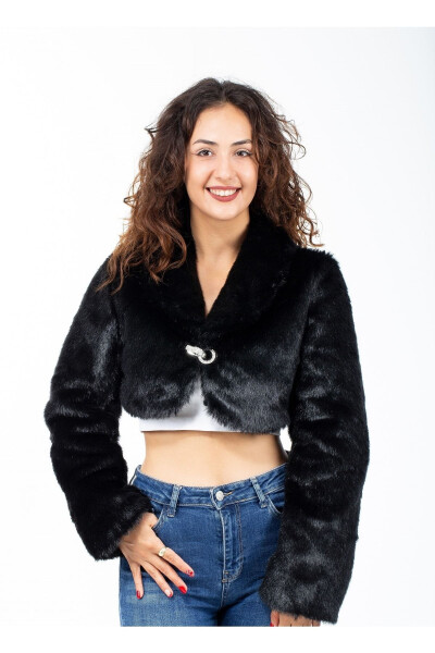 Kadın Siyah Uzun Kollu Kürk Abiye Gelin Bolero-SİYAH - KÜRKZONE